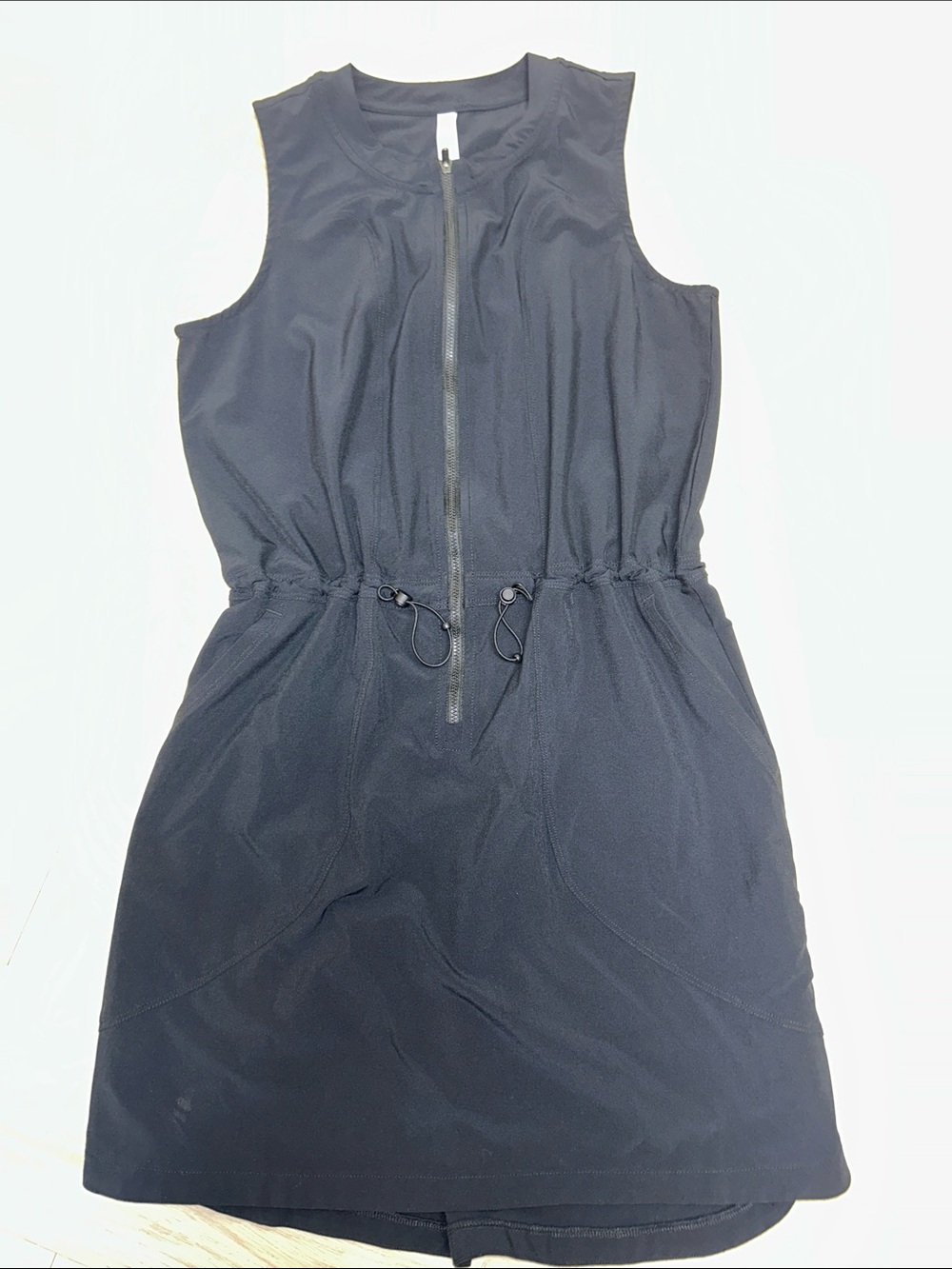 Zella  Black Zip-Front athletic Drawstring Dress